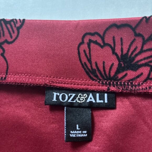 New Roz & Ali Red & Black Floral Skirt Size Large Holiday Party - Picture 3 of 7